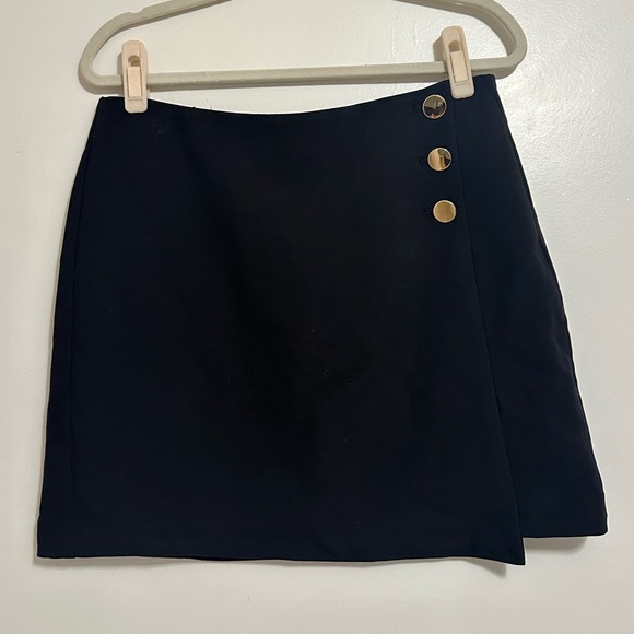 Loft black wrap miniskirt with gold buttons. - Picture 1 of 4